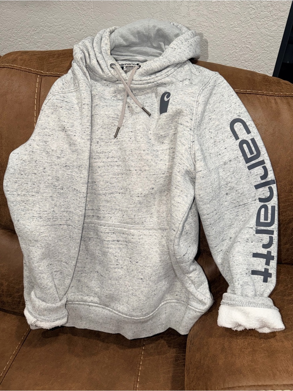 Carhartt Womens Heather Gray Logo Hoodie Sweatshirt Can be Unisex